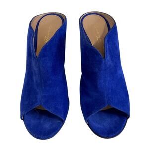 Gianvito Rossi Italy Cobalt Blue Suede Peep Toe Mule Heels Size 37